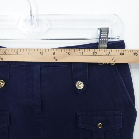 St John Sport Pants Womens 2 Navy Blue Cargo Utility Gold Button Pockets Stretch - Picture 4 of 13